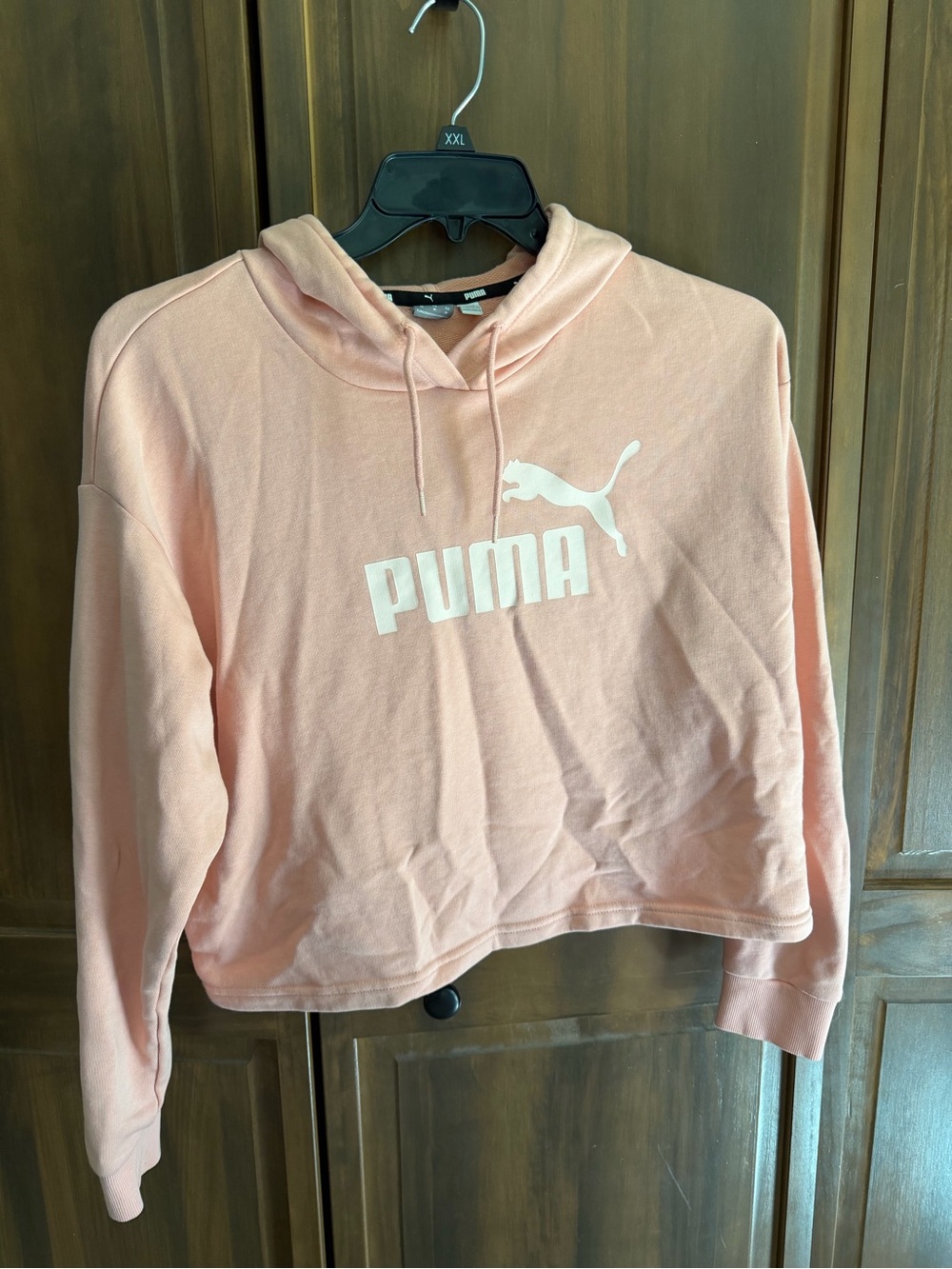 Puma Women's Light Pink Cropped Hoodie with White Logo - Picture 1 of 5